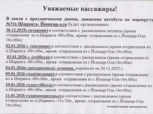 Информация для пассажиров. Новогоднее расписание!